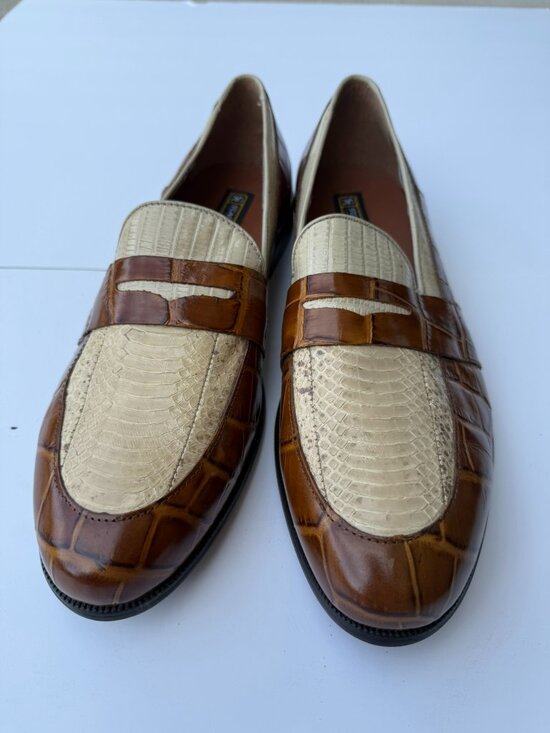 Stacy Adams 24725‑702 Genuine Snake Dress Shoes – Size 12W – Light Brown & Tan main image 3